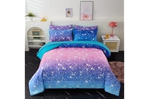 inron Blue Glitter Twin Comforter Set for Girls,4-Pieces Bed in a Bag,Ultra Soft Microfiber Comforter and Sheet Sets, All Season Durable Bedding Set(Blue,Twin)