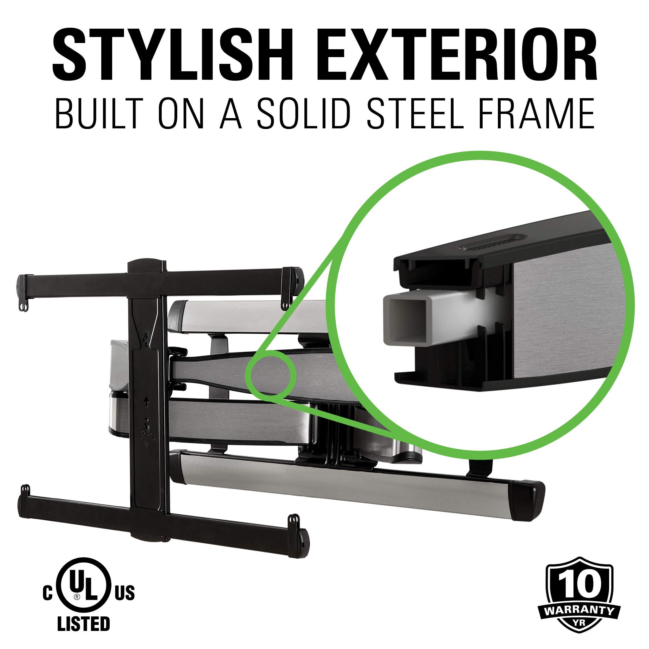 SANUS Full Motion TV Wall Mount for 42” to 90” TVs up to 125lbs – Extend, Swivel, Tilt TV Mount - Easy 3-Step DIY Install - Brushed Steel Finish