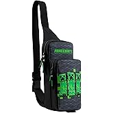 Minecraft Crossbody Bag for Kids Teens Creeper Sling Chest Bag for Travel with Adjustable Strap Gamer Gifts for Boys (Black/Green)