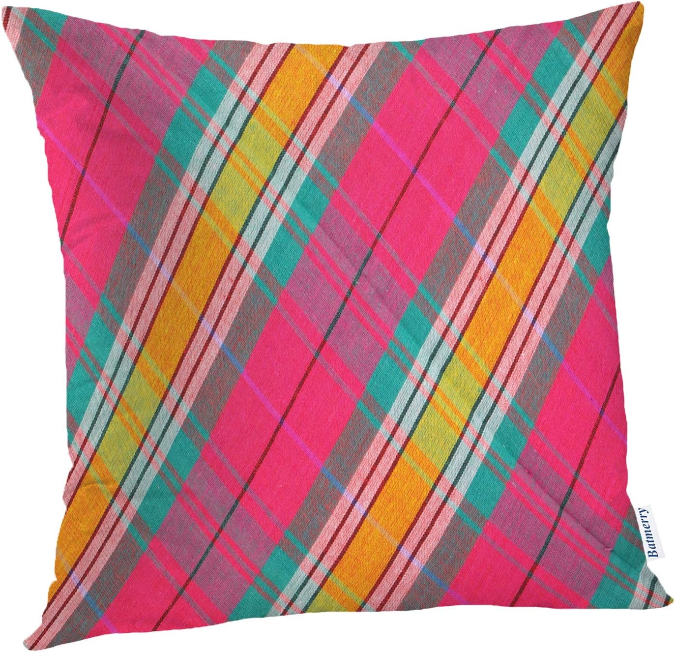 Batmerry Checkered Pillow Covers 18x18 Inch, Pink Plaid Colorful