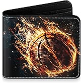 Teen Boys Wallet for Kids - Basketball Kids Wallet for Boys Leather Credit Id Card Cash Holder Rfid Blocking Zipper Cool Funny with Coin Pocket Id Window Bifold Sports Design for Teen Birthday Gifts