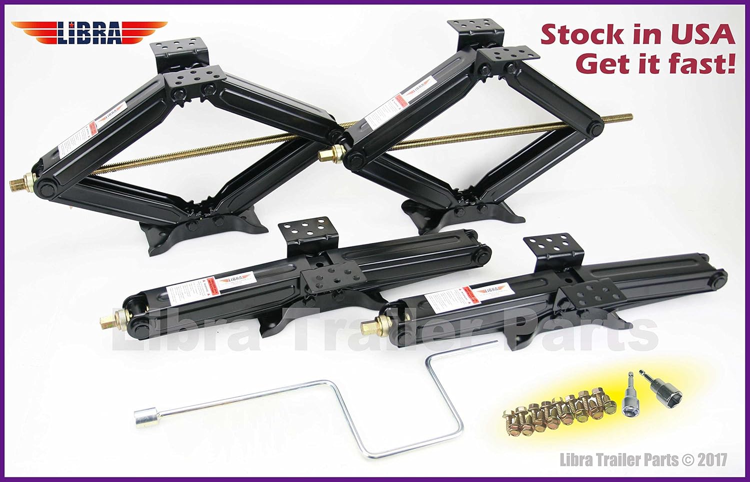 Set of 4 5000 lb 24" RV Trailer Stabilizer Leveling Scissor Jacks w/handle & Power Drill Socket -Model# 26020