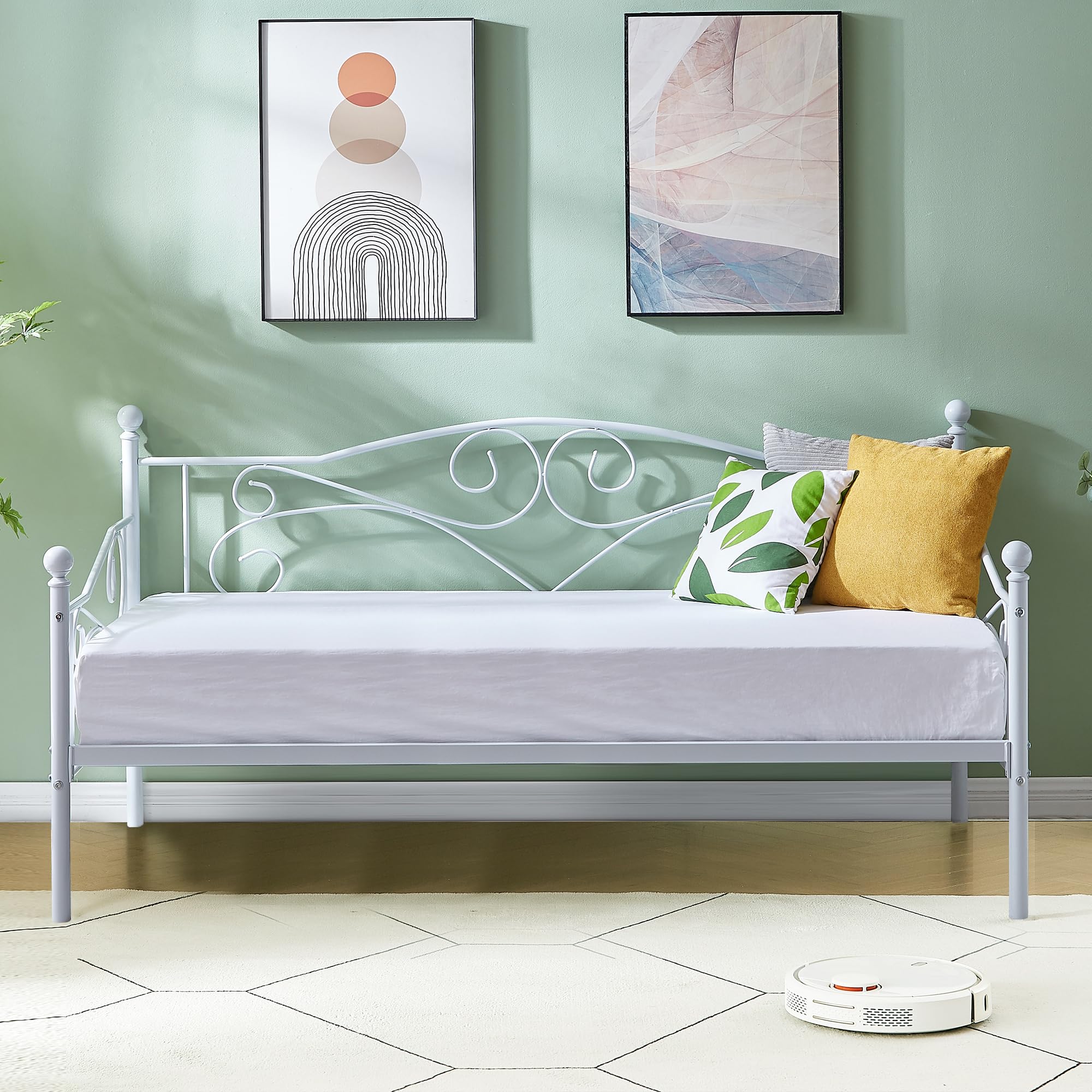 Photo 1 of *missing INTRUCTIONS VECELO Daybed Frame, Twin Size Metal Platform Sofa Bed Mattress Foundation with Headboard, Heavy-Duty Steel Slat Support for Bedroom Living/Guest Room, Easy Assembly, White