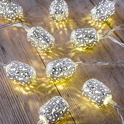 Auraglow Batteriebetriebene Lichterkette mit 12 LEDs mit warmweißem Schein für den Innenbereich, 2,5 m - Ellipse