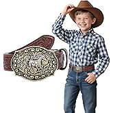 Kids Western Belt for Boys Girls Embossed Cowboy Cowgirl Genuine Leather Kid Western Buckle Belts for Jeans Gifts