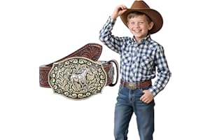 Kids Western Belt for Boys Girls Toddlers Embossed Cowboy Cowgirl Genuine Leather Western Buckle Belts for Jeans Gifts
