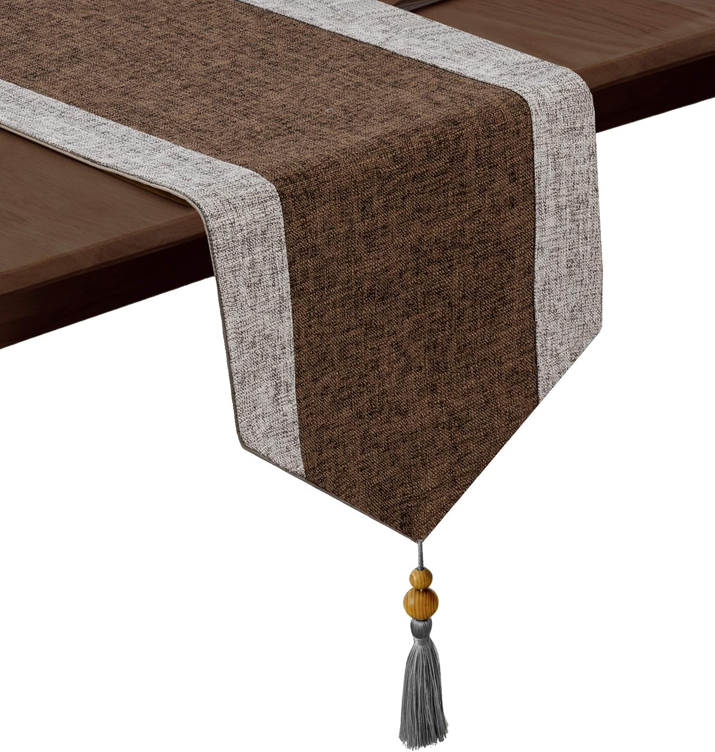 joybest Dining Table Runner 13 x 108 inch, Striped Cotton Linen Rustic Table Runners with Tassels for Family Dinner, Wedding Party Holiday Decorations, Farmhouse, Thanksgiving&Christmas, Coffee: Home & Kitchen