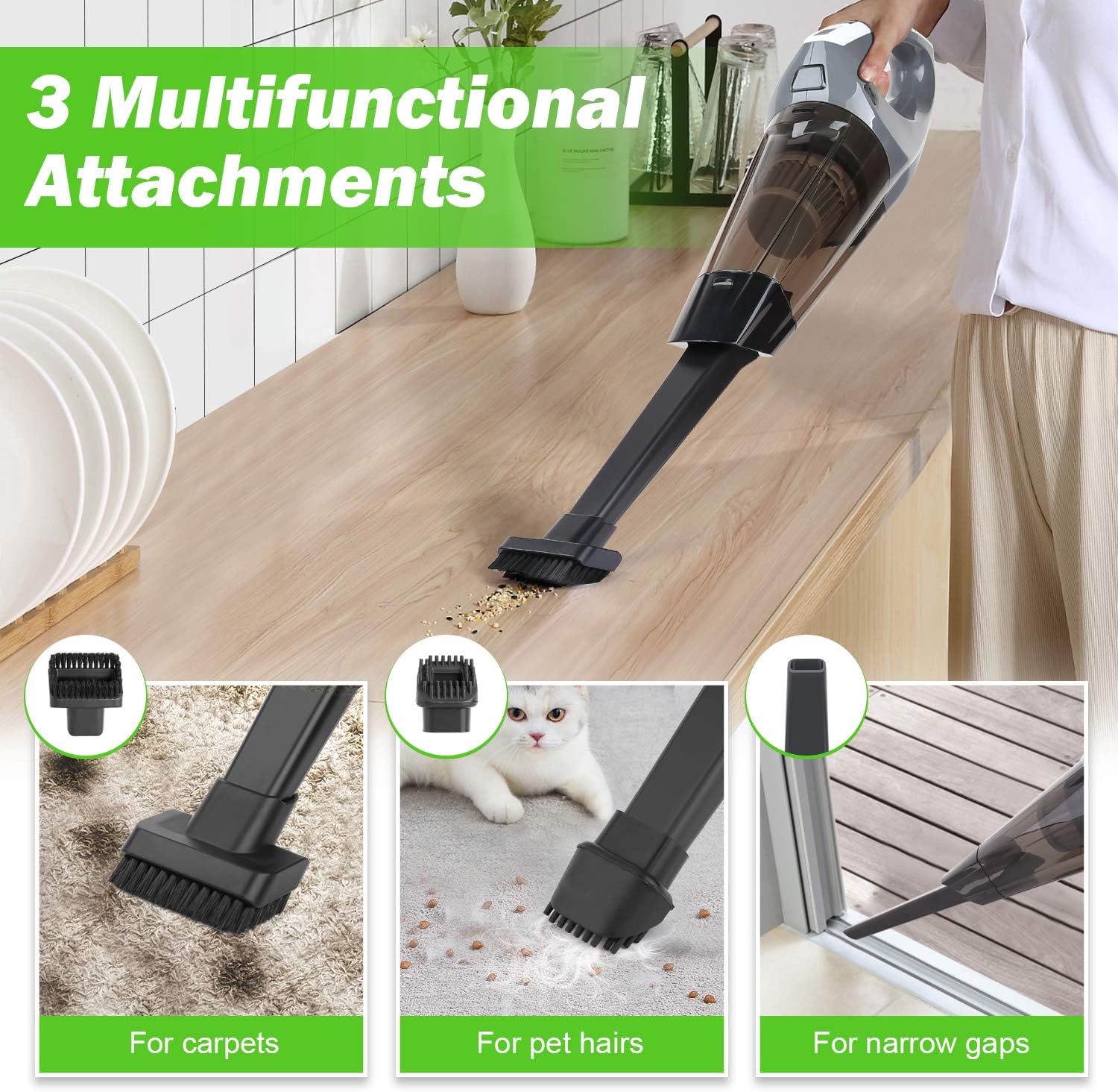 VACPOWER Handheld Vacuum, Cordless Handheld Vacuum, 6500PA Portable Hand Vacuum Cleaner with Rechargeable 2500mAh for Pet Hair, Home, and Car Cleaning: Home & Kitchen