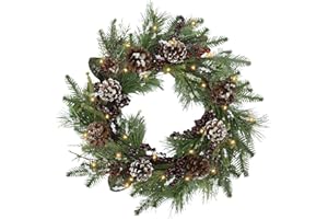 OZFHUA 22 Inch Christmas Wreaths for Front Door - Artificial Christmas Wreath with Lights, Pine Cones Berry Winter Wreath for Home Indoor Front Porch Entrance Decorations