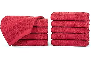 Ample Decor Wash Cloths Pack of 10, 600 GSM 100% Cotton Soft Absorbent, Premium Quality Durable, Ideal for Bathroom, Pool, Hotel, Spa - Red