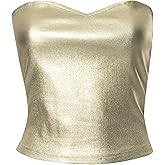 ZHOUSUFEN Women Fashion Strapless Metallic Crop Tube Top Nightclub Backless Sweetheart Neck Bustiers Bandeau Vests