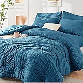 HYMOKEGE Teal Full Size Comforter Sets Seersucker 7 Pieces, All Season Luxury Bed in a Bag for Bedroom, Bedding Set with Comforters, Sheets, Pillowcases & Shams
