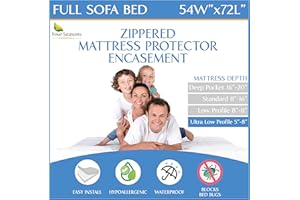 Sleeper Sofa Full Size Mattress Protector 54" Wx72 Lx5 D - Waterproof Zippered Encasement Premium Quality Bed Cover Protects 