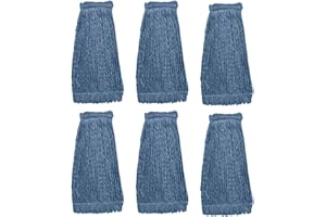 KLEEN HANDLER Bulk Pack of 6 HEAVY DUTY Commercial Mop Head Replacement, Wet Industrial Cotton Looped End String Cleaning Mop Head Refill, Blue Mop