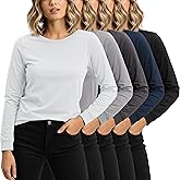 Sexy Basics Women's Cotton Stretch Athletic T-Shirt | Long Sleeve Tops |Multi Packs Colors