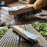 TDBS Wooden Handle 4 Row Steel Wire Brush Set with Scraper – 3 Pack view 7