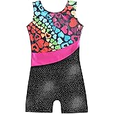 Belovance Leotards for Girls Gymnastics with Shorts Sparkle Butterfly Flowers Pattern Sleeveless Biketards Hotpink Black