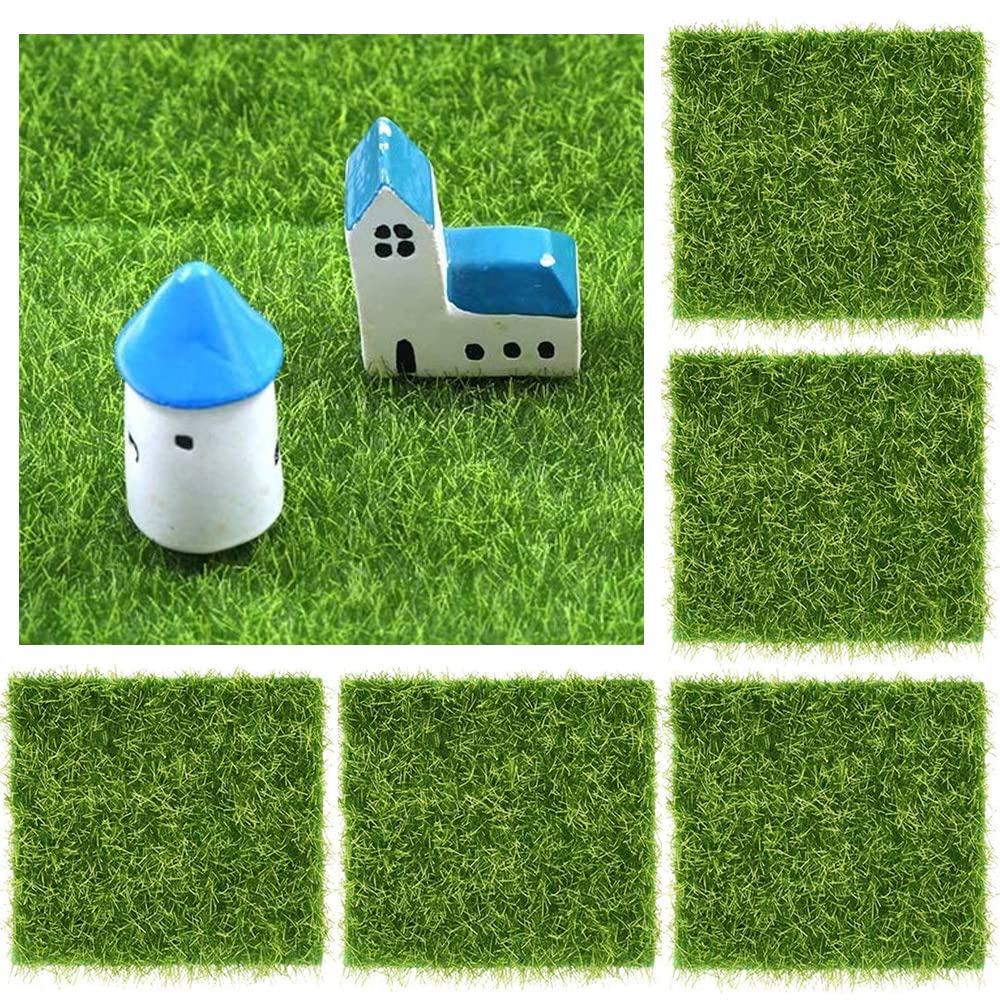 BUENTYA 5 Pcs Artificial Grass Mat, Life-like Fairy Artificial Grass Faux Grass Tiles Craft Grass Moss Garden Fake Sod Moss Green Grass Mat Miniature Lawn for Mini Ornament Garden Doll House(15*15CM)