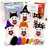 Yang Tuanjie Halloween Ghost Crochet Kit for Beginners, 6 Pack Set | coordinated yarn, crochet hook, yarn needle, stuffing, eye accessories, stitch markers, printed guide, video tutorial