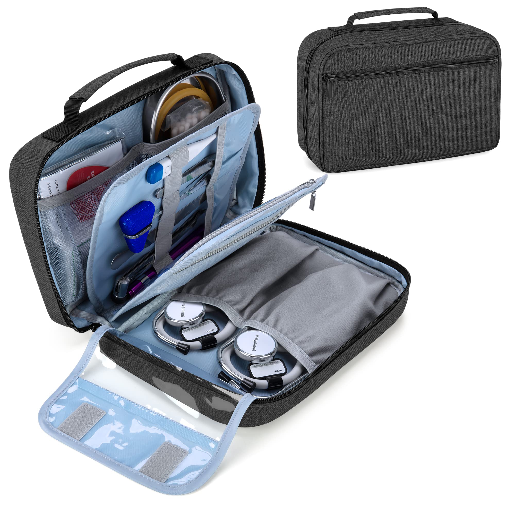 Damero Carrying Case for 2 Stethoscopes, Portable Stethoscope Case Compatible with 3M Littmann/ADC/Omron Stethoscope and Nurse Accessories, Black