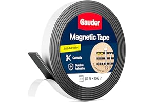 GAUDER Magnetic Tape Strong Self-Adhesive - Cut-to-Length Magnet Strip with High Magnetic Force - Heavy-Duty Adhesive Magnet Tape (10 ft x 0.6 in)