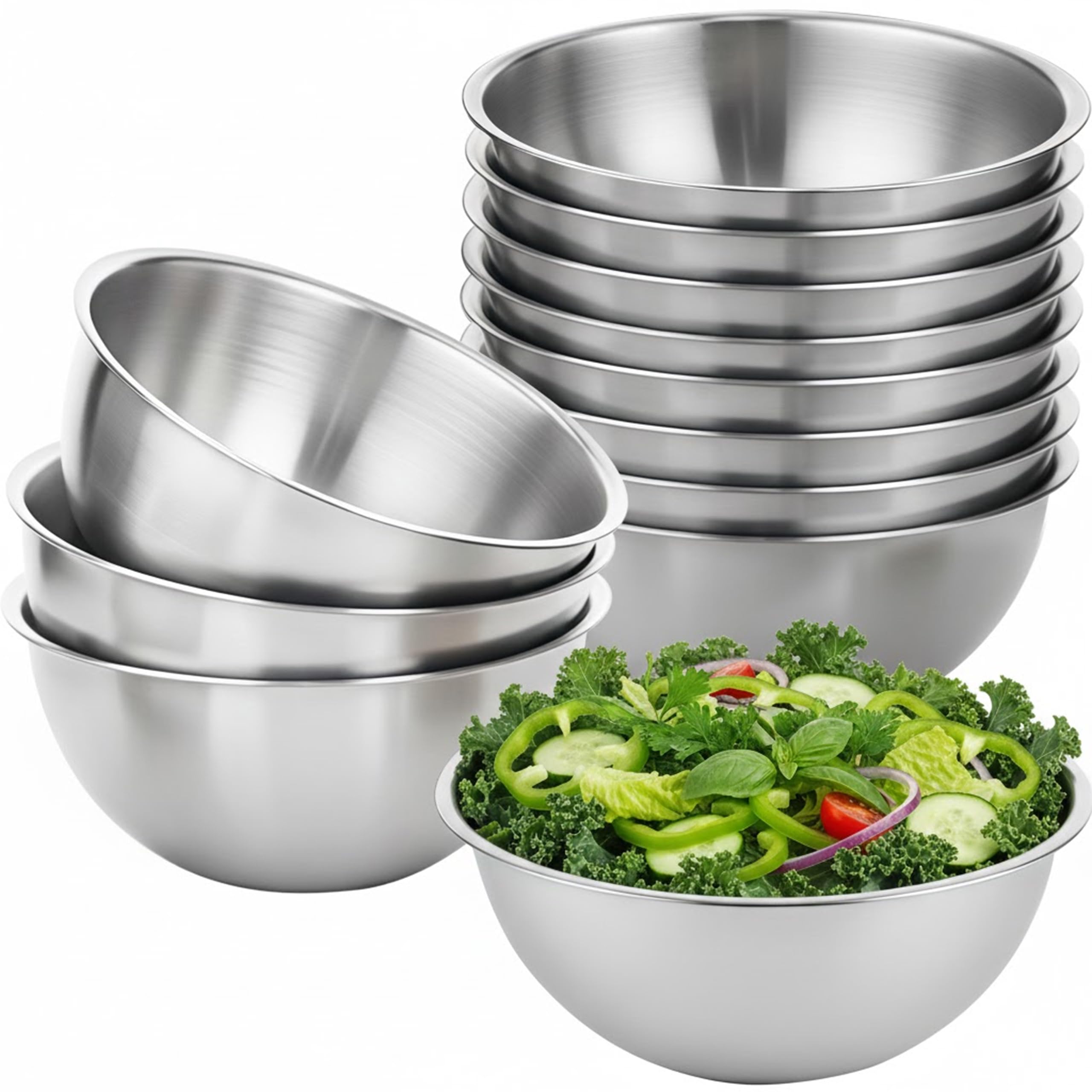 Photo 1 of 12 Pcs 304 Stainless Steel Mixing Bowls with Graduations, Metal Serving Salad Bowls, Reusable Baking Food Storage Containers for Baking, Cooking, Making Salads, Soups, Ice Cream, Noodles, cereal