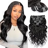 Clip in Hair Extensions Real Human Hair Extensions Clip Ins Jet Black 16 Inch Human Hair 90g 8Pcs Body Wave Clip Ins for Black Women 18 Clips (#1 Jet Black, 16 Inch)