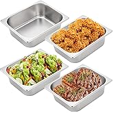 TOPZEA 4 Pack Half Size Hotel Pans, 1/2 Size 4" Deep Stainless Steel Steam Table Pan Catering Food Pan Chafing Dishes Dinner