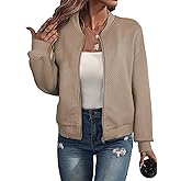EVALESS Womens Bomber Jacket Coat Casual Stand Collar Zip Up Lightweight Fall Fashion Jackets Outfits with Pockets