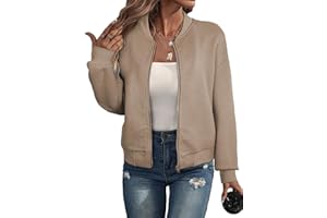 EVALESS Womens Bomber Jacket Coat Casual Stand Collar Zip Up Lightweight Fall Fashion Jackets Outfits with Pockets