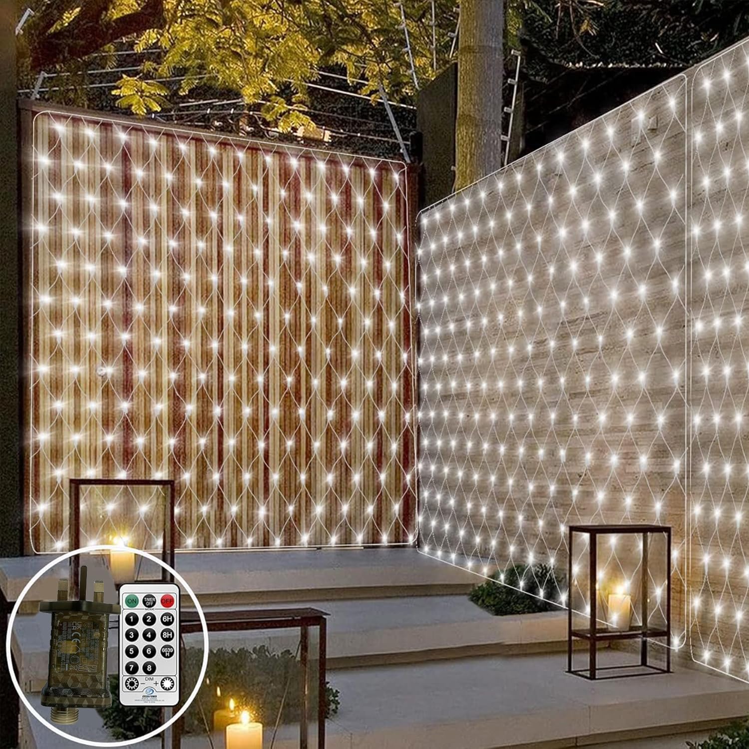3M x 2M 200LED Outdoor Net Lights for Bushes, Outside Garden Tree Lights Mains Powered Net Mesh Light Linkable with Remote 8Mode for Curtain Gazebo Fence Xmas Decor(White)