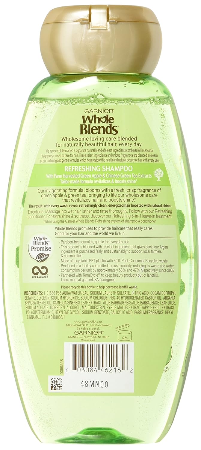 Garnier Whole Blends Shampoo with Green Apple & Green Tea Extracts, Normal Hair, 12.5 fl. oz. : Beauty