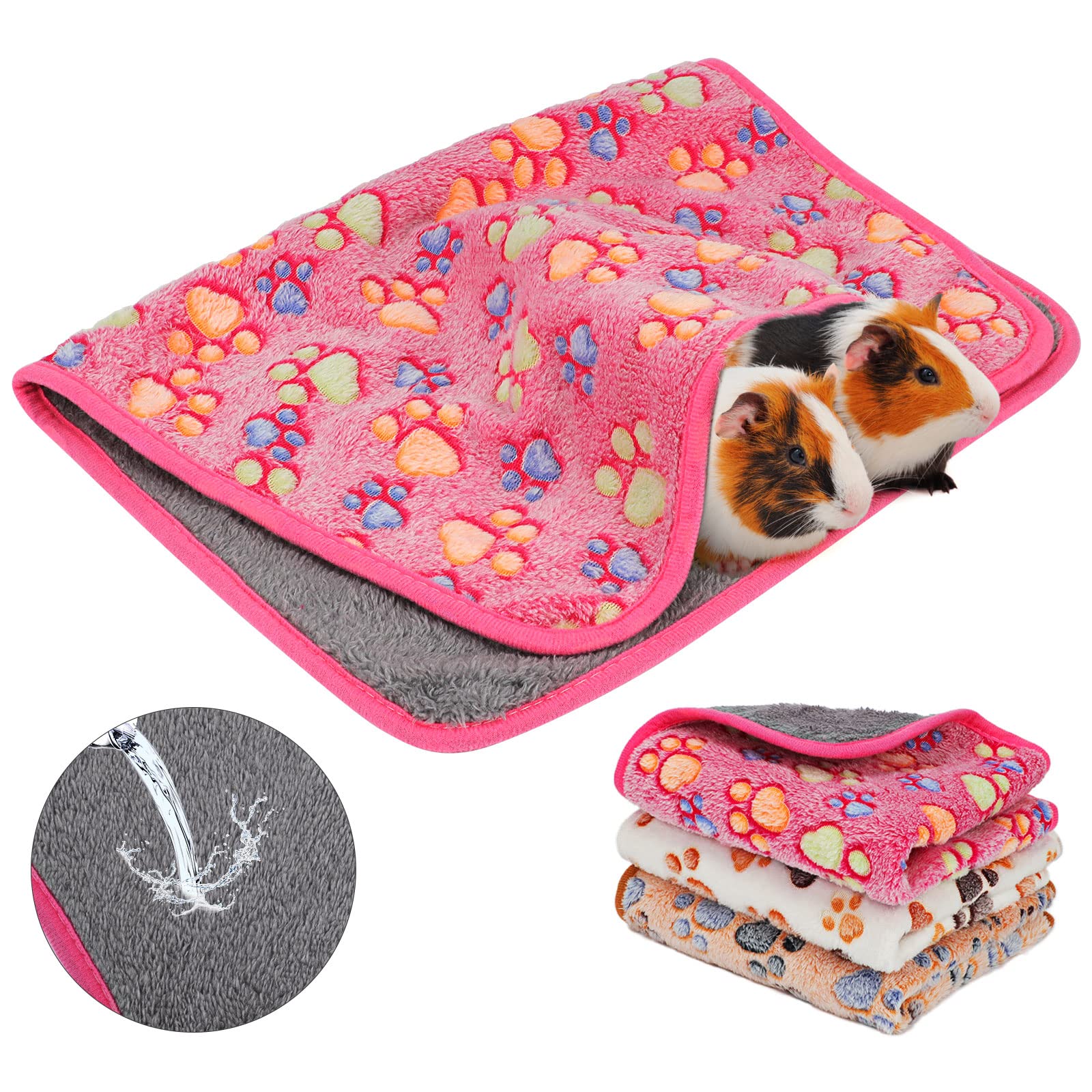 YUEPET Waterproof Guinea Pig Blankets Washable 3 Pack Small Animal Fleece Cage Liners Pet Soft Sleep Mat Pad Cover Warm Flannel Throw for Hamster Guinea Pig Rabbit Chinchilla Hedgehog Ferret 23"×16"