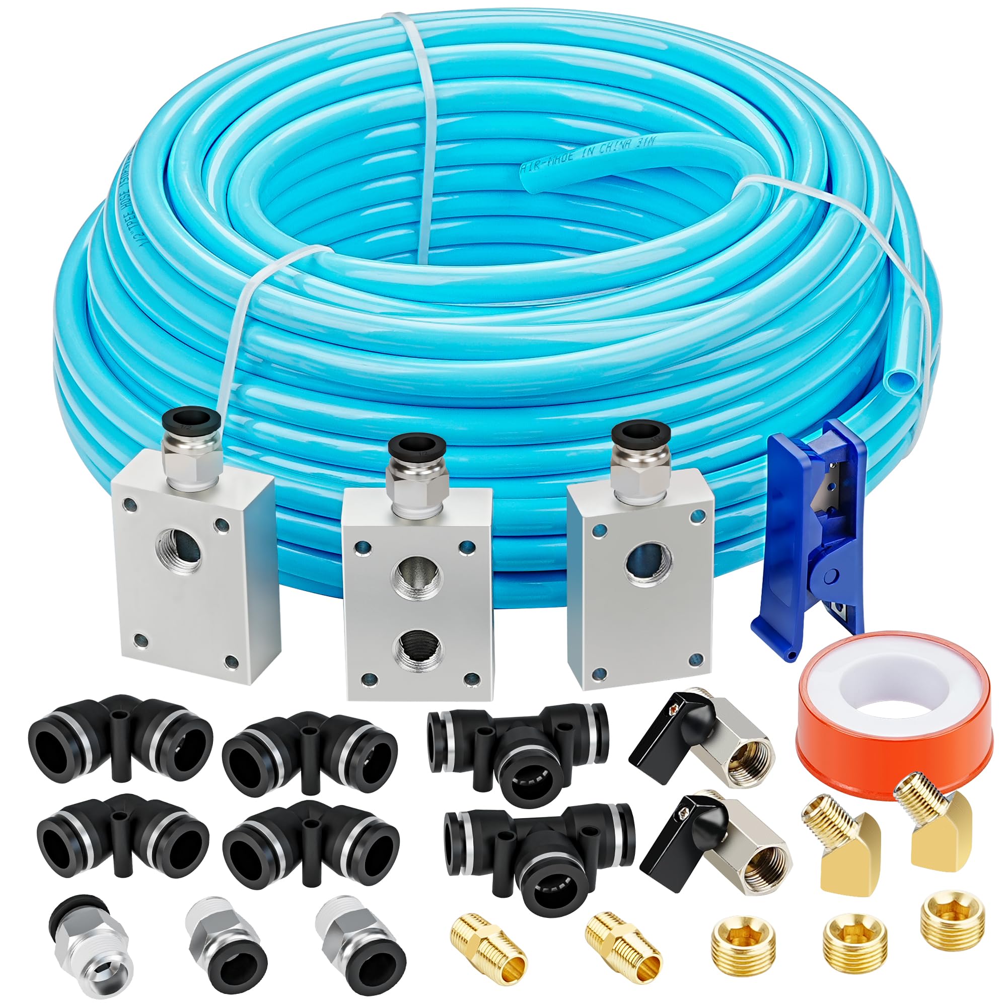 Photo 1 of 1/2?OD Compressed Air Piping System and Shop Air Line Kit with 100ft TPEE Tubing 3/8?ID, 27-Piece Air Push to Connect Kit