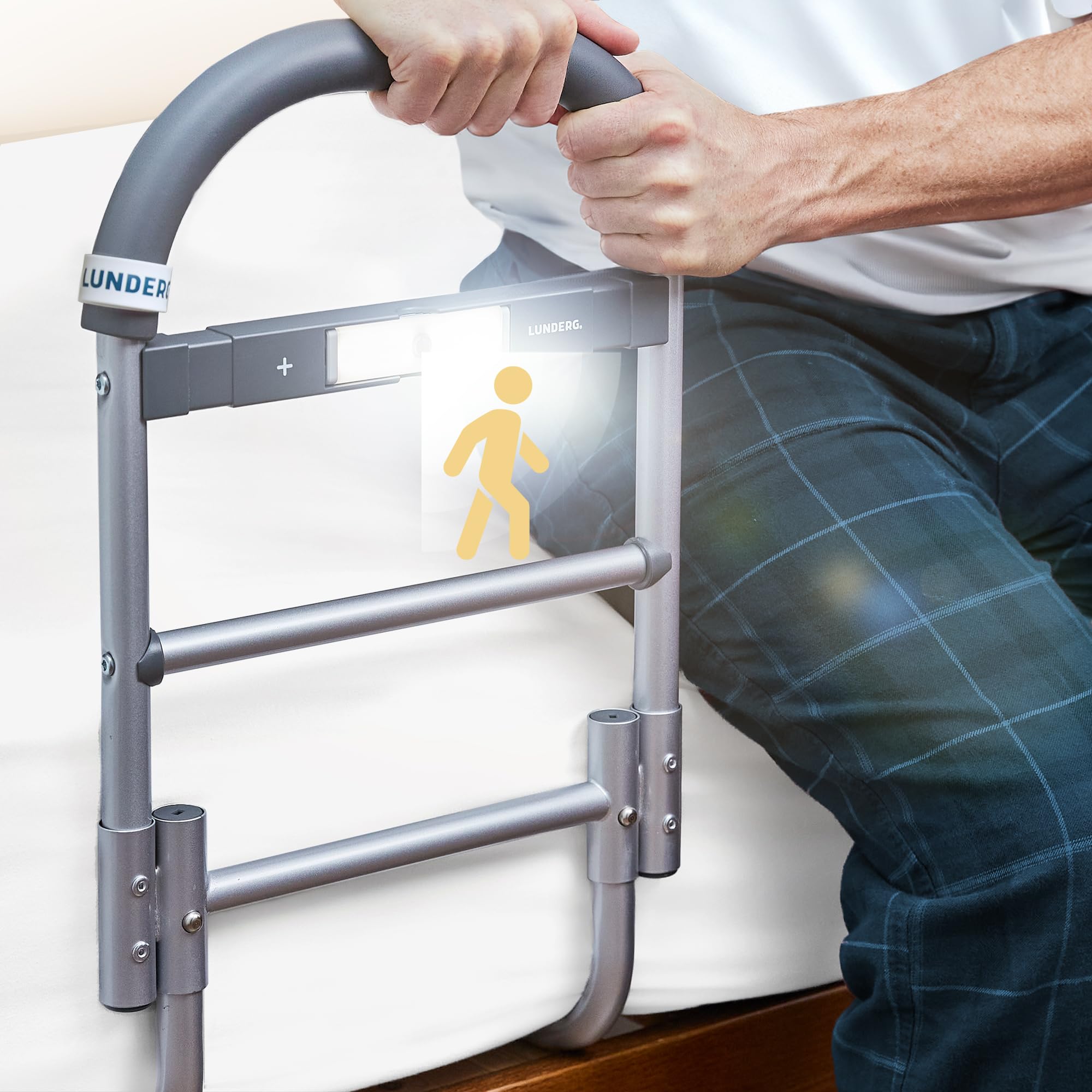 Lunderg Bed Assist Rail for Seniors with Motion-Activated Light & Non-Slip Grab Bar - Easy to Install Bed Rails for Elderly Adults Safety & Post-Surgery - Helps Reduce Falls & Support Independence