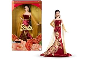Barbie Signature Lunar New Year Fashion Doll Wearing Red Dress with Golden Peony Print, Collectible Holiday Toy