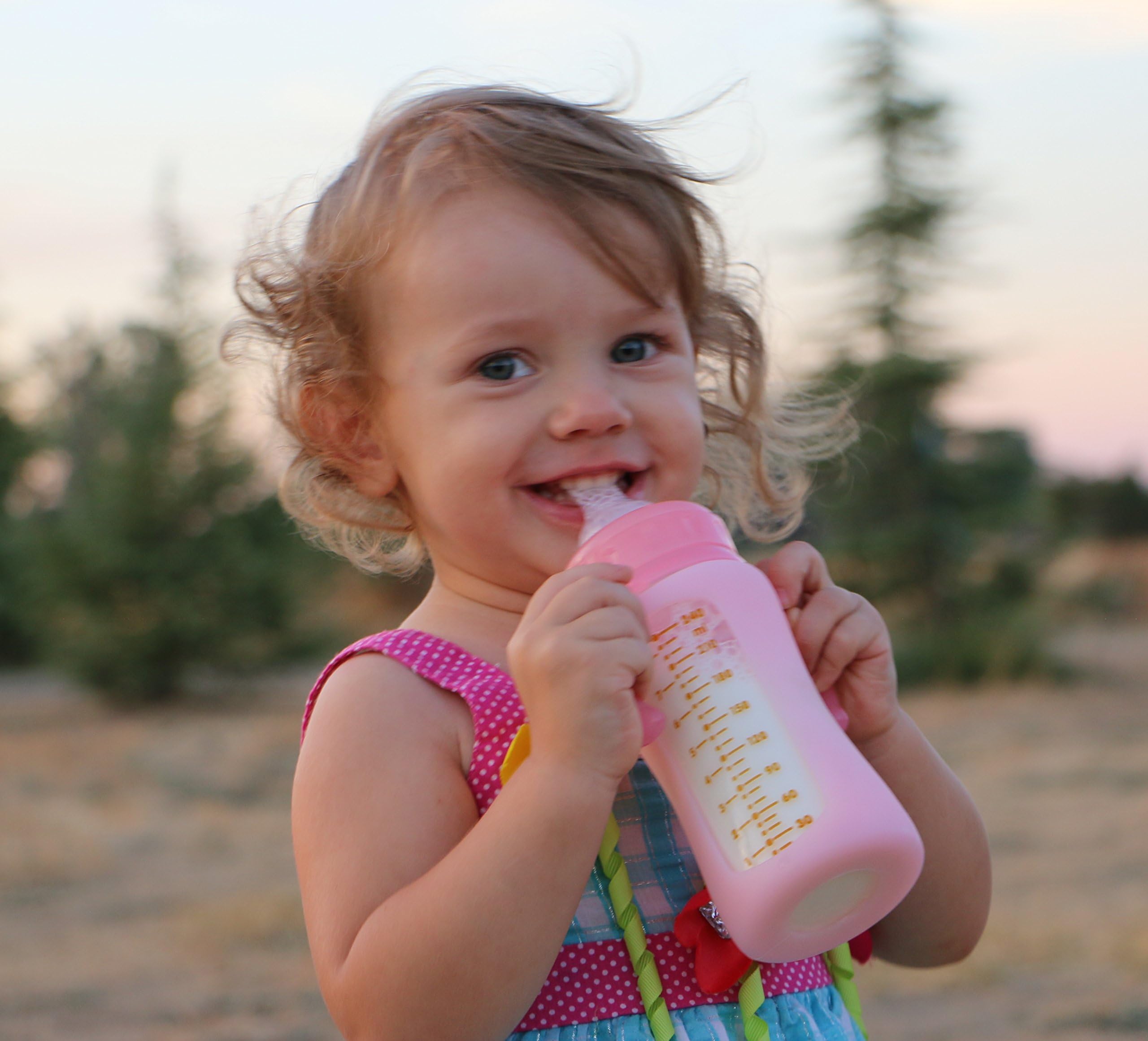 Glass Baby Bottle with Silicone Sleeve Wide Neck Pink 8oz
