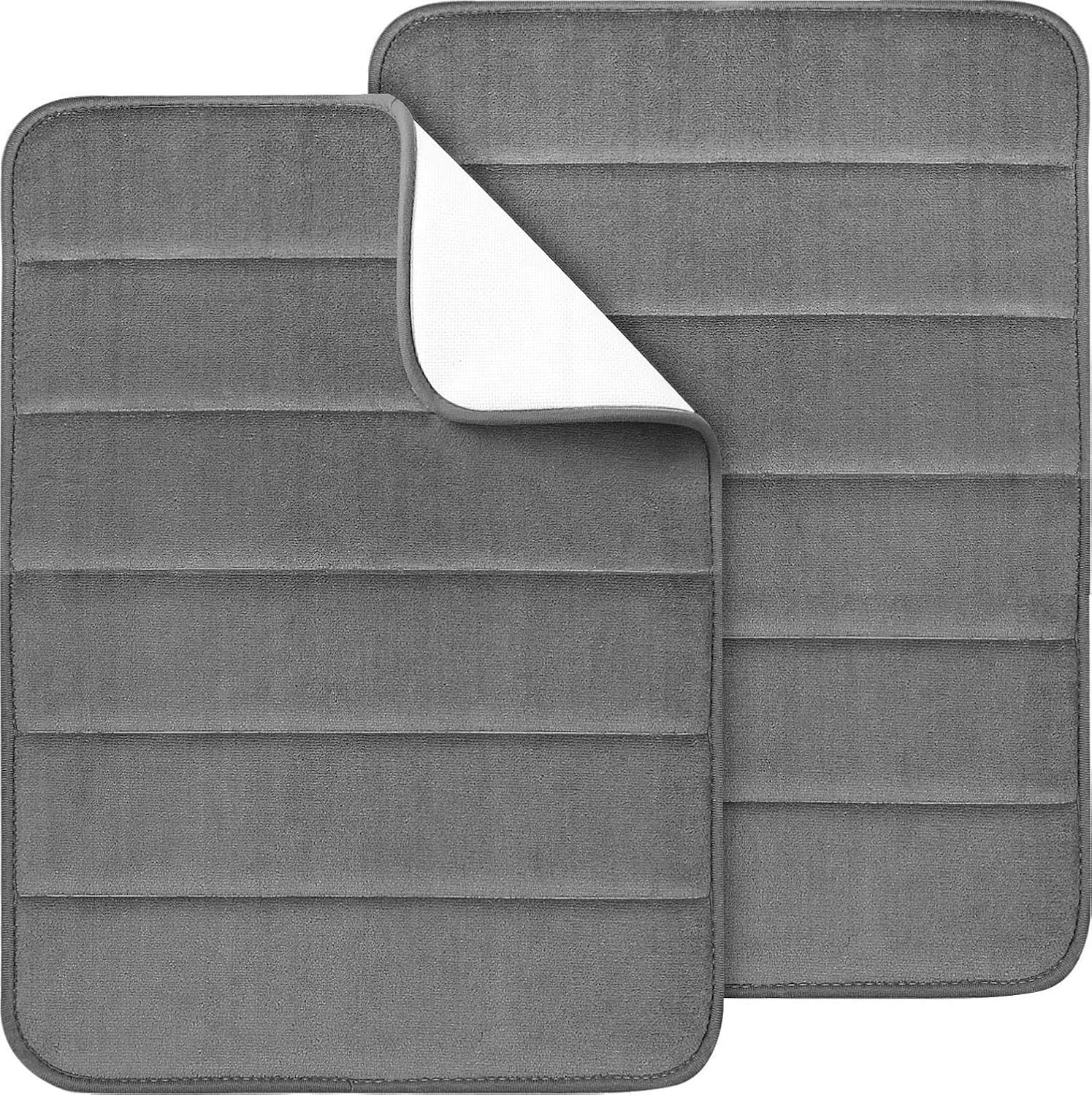 GVTECH Memory Foam Bath Mat, (2 Pack) Non-Slip Back, 40x60 cm Fleece Softness, Highly Absorbent, Bathroom Carpet, Super Soft Microfiber Bath Rug, Rectangle, Easy to clean Mat (Grey)