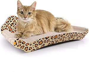 PrimePets Cat Scratcher Couch, Recycle Corrugated Cat Scratcher Cardboard, Cat Scratching Lounger Sofa, Kitty Scratcher Lounge for Small Kitty (Catnip Included)