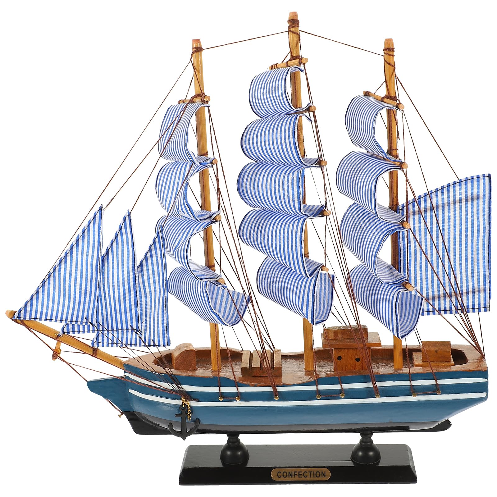 Amosfun Sailing Ship Model, Wooden Sailboat Model for Desktop Decoration Nautical Boat Figurine Mediterranean Ornaments for Home Office (31x30cm)