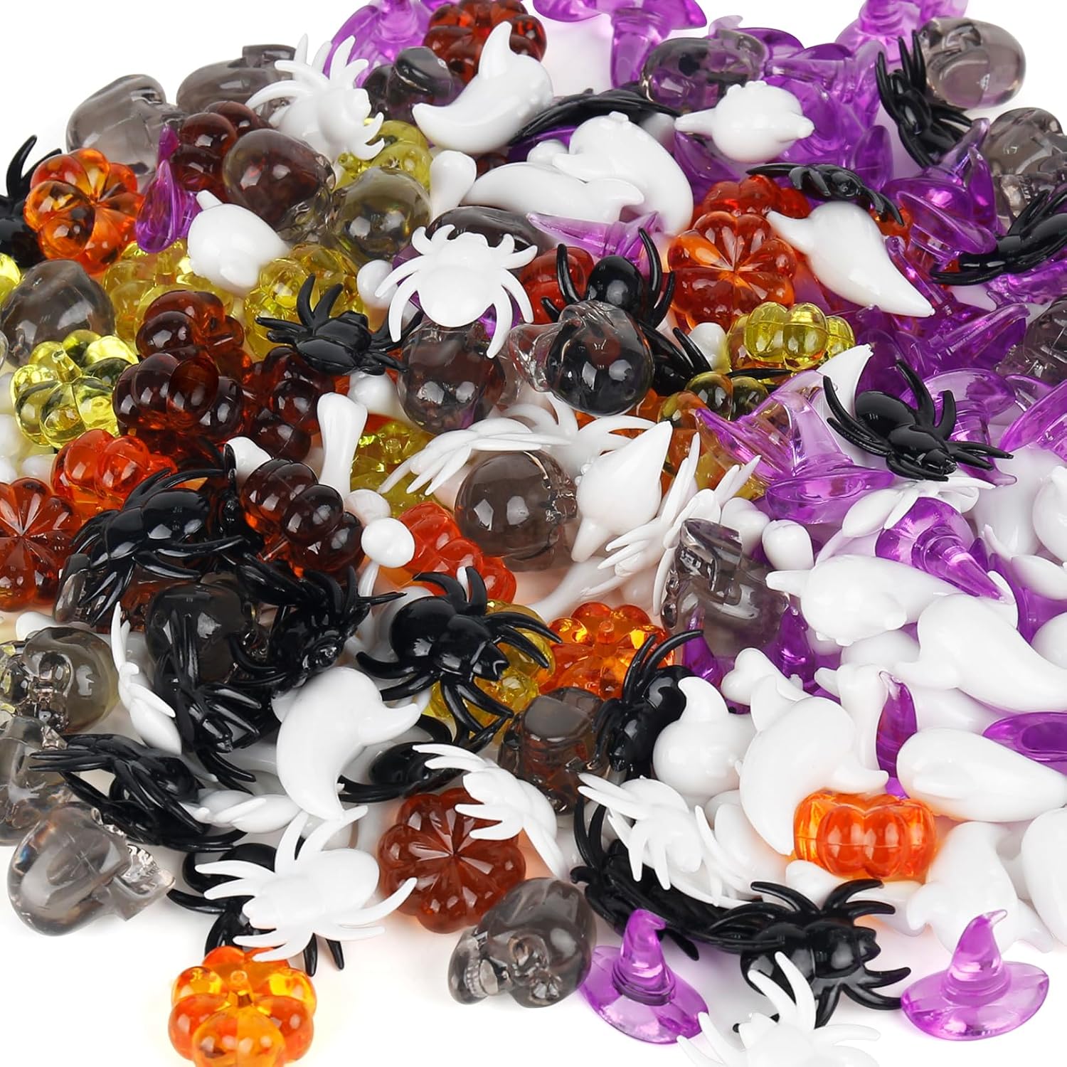 Vase Fillers - 270 Pcs Acrylic Halloween Table Scatter Decorations Mini Pumpkin Mini Skull Head Mini Witch Hats Mini Skeleton Bones Mini Ghost Ornaments Table Scatter Vase Filler for Thanksgiving, Halloween Party