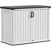 Devoko Outdoor Storage Cabinet 26 Cu Ft with Lockable Doors, Horizontal Storage Shed Waterproof Patio Tools Storage Box for Sofa Cushions, Gardening Tools and Accessories (White)