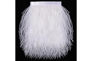 SOGUGOM White Ostrich Feather Trim - 1.5Ply 2Yards 4-5Inch Feathers Fringe Ribbons Trim for Sewing, Dress, Craft Projects, Christmas Costumes, Holiday Dance Parties(White)