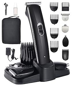 Beard and Mustache Trimmer, All in 1 Multi-functional Hair Trimmer Set, Express Fast Rechargeable Cordless Grooming Kit with Face, Body, Nose Hair Trimmer and Micro Shaver RFC-2059E (Black)