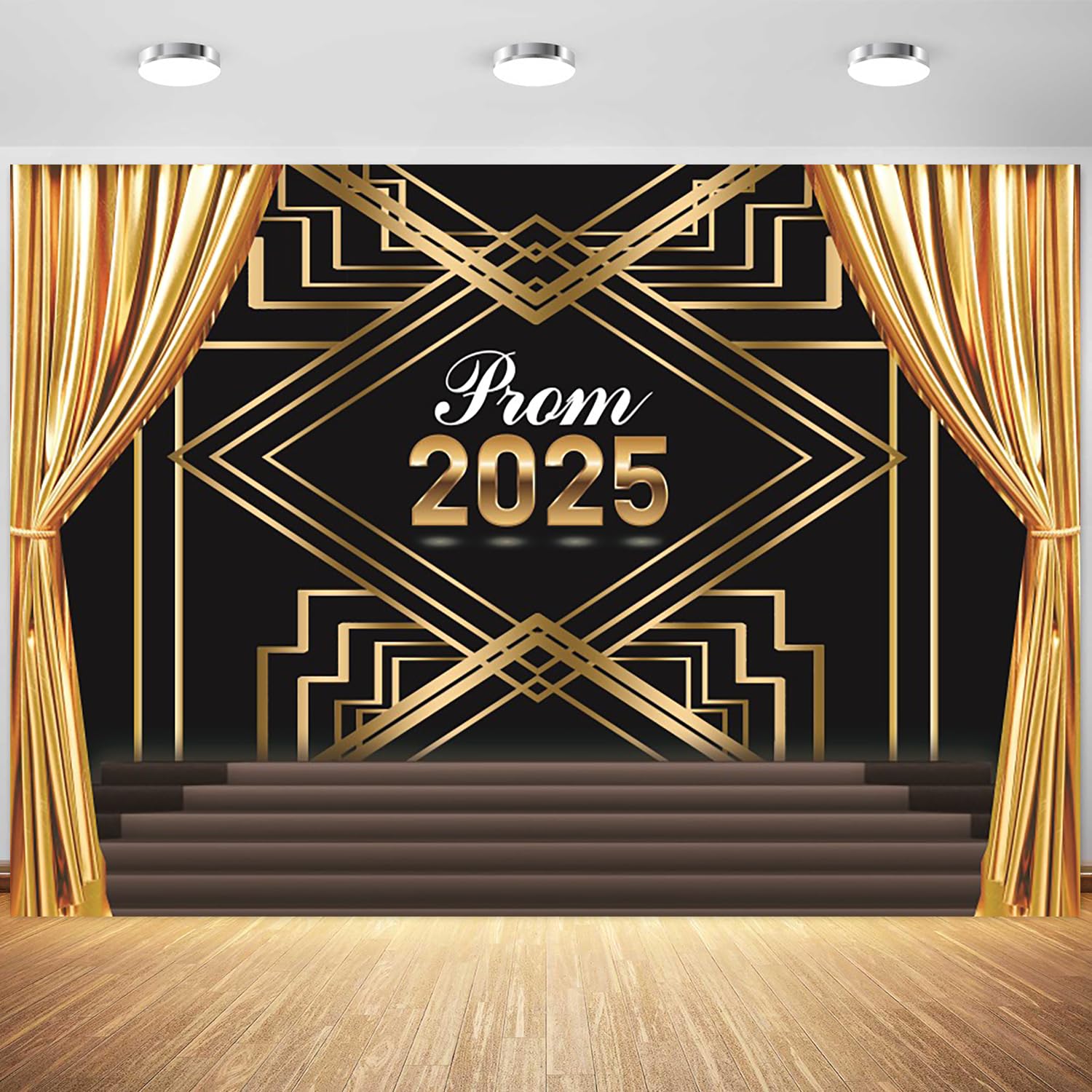Photo 1 of 10x8ft Prom 2025 Backdrop Congrats Graduate Prom Black Gold Photography Background Graduation Celebration Prom Party Banner Decoration Supplies Photo Booth Props