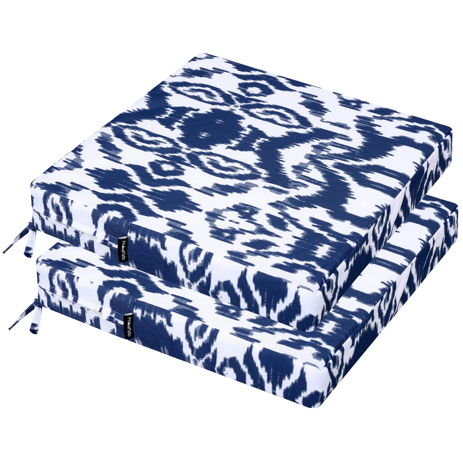 PRIMEPATIO Outdoor Garden Chair Cushions Set of 2, Thick 7cm, Patio Waterproof Cushions for Outdoor Furniture with Ties, Patio Chair Seat Pads, 50 x 50cm, Navy Blue