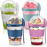 Tribello 4 Pack - On the Go Yogurt Parfait Cups with Lids, Topping Compartment & Spoon, Yogurt/Parfait Cups for Breakfast Meal Prep, Reusable Leak Proof Container - BPA Free - 20oz - Colorfull