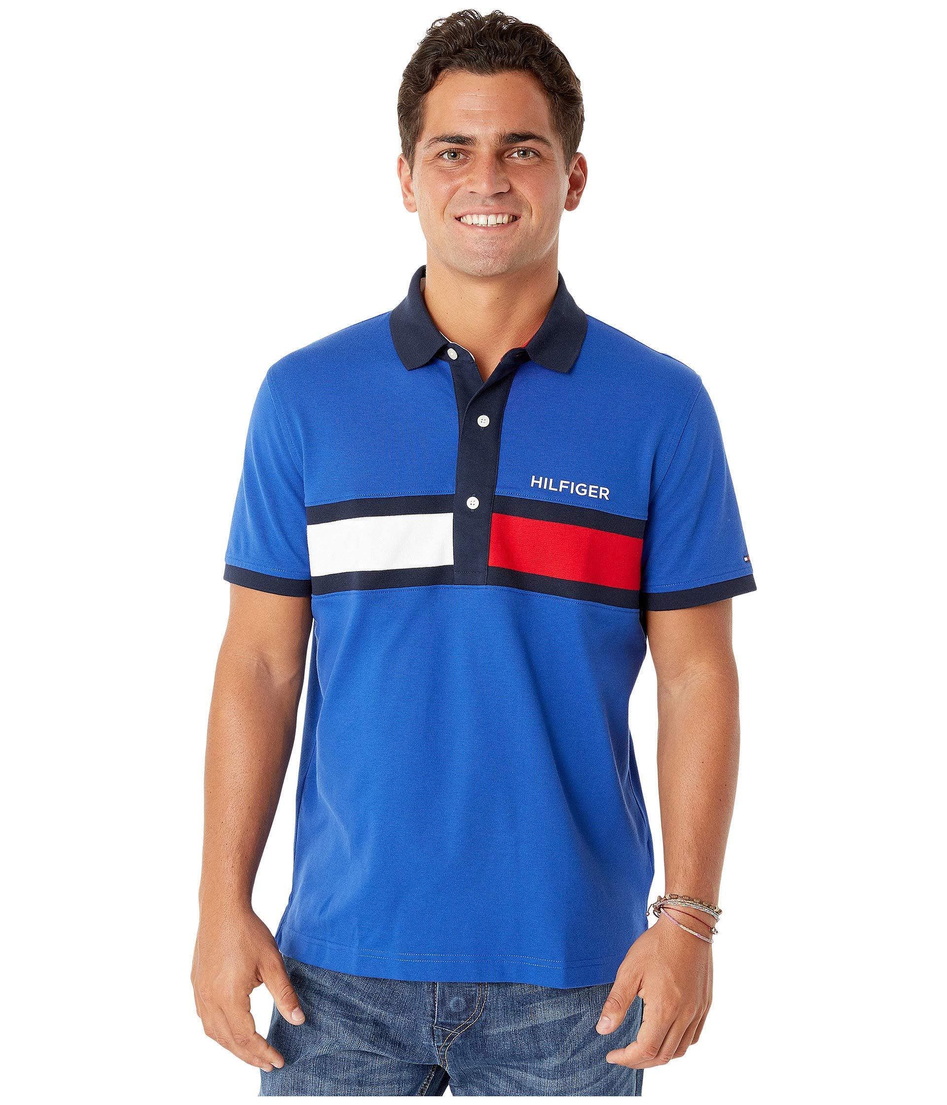 Tommy Hilfiger Mens Adaptive with Magnetic Buttons Custom-fit Polo Shirt, Marine Blue, Small US Image