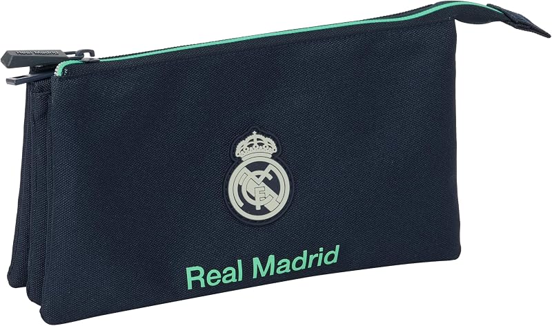 REAL MADRID 2ª EQUIPACIÓN 25/26 - Portatodo Triple, Estuche Infantil, Estuche Niño, Ideal para Niños en Edad Escolar, Cómodo y Versátil, Calidad y Resistencia, 22x3x12 cm