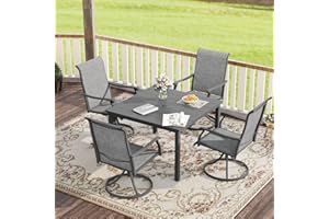VICLLAX 5 Pieces Patio Dining Set for 4, Outdoor Table and Chairs Includes 40.2" Square Patio Table and 4 Swivel Patio Sling Chairs for Lawn Garden, Grey Table